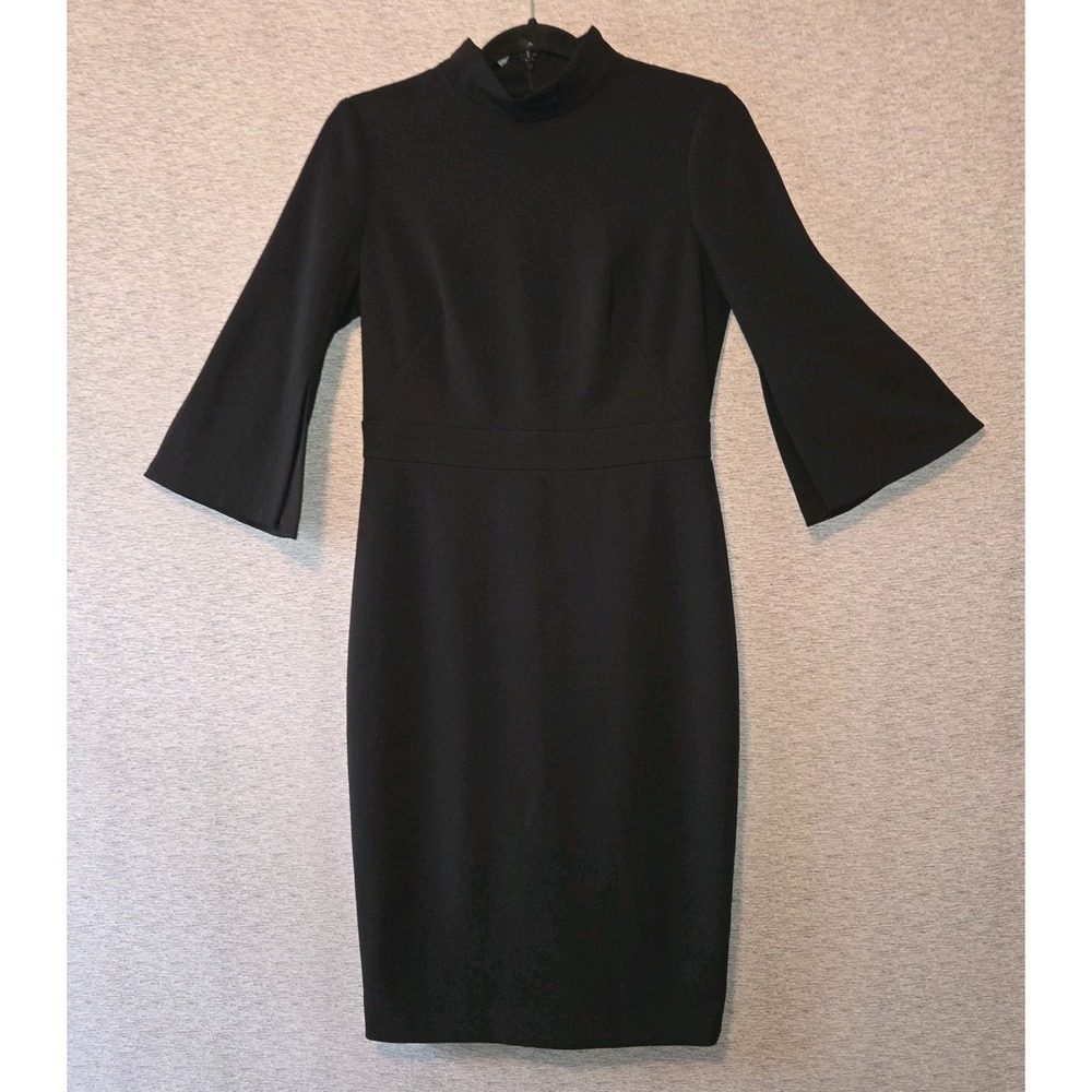 CALVIN KLEIN Sheath Dress Black Flared Slit Sleeves Knee-Length Women's Size 6